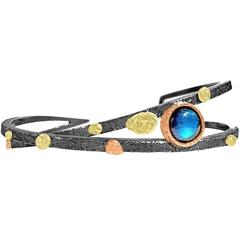 Rona Fisher One of a Kind Labradorite High Texture Silver Gold Cuff Bracelet 4