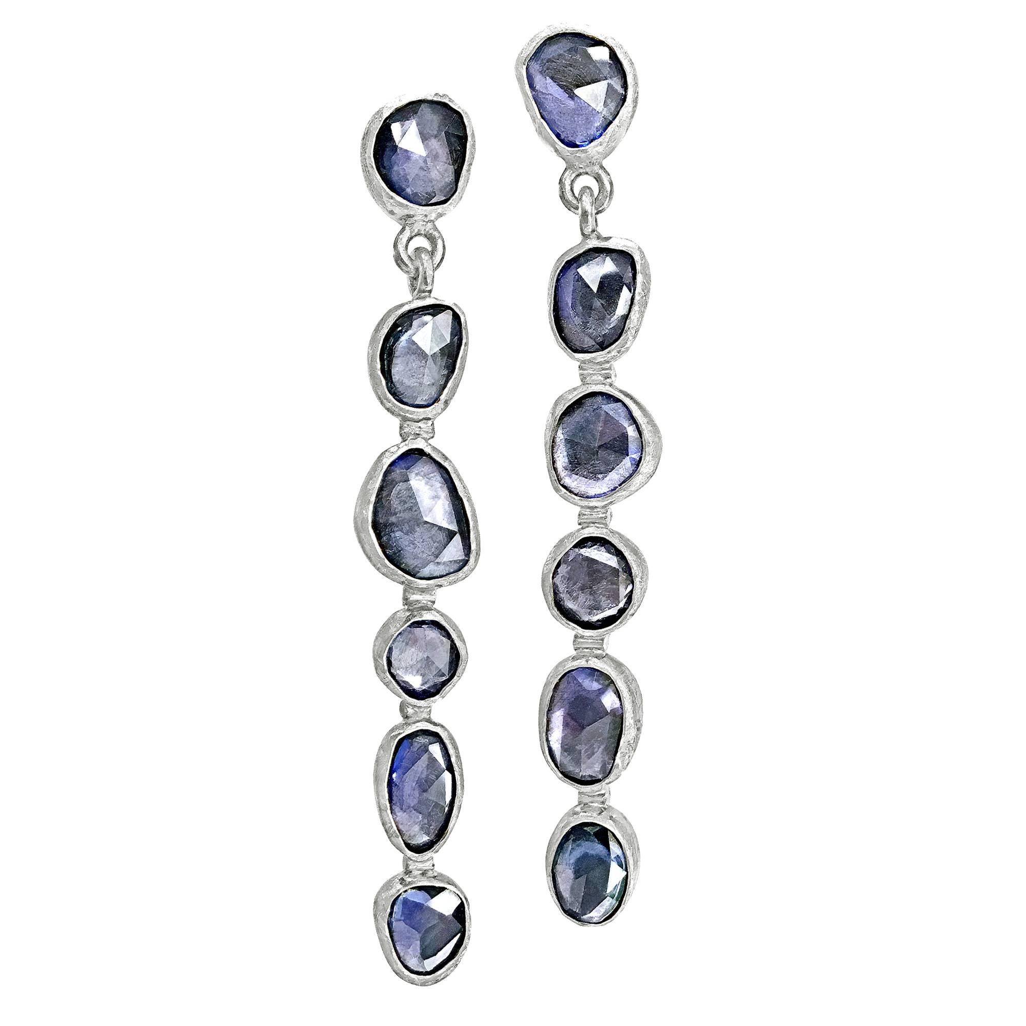 Petra Class One of a Kind Faceted Violet Blue Sapphire White Gold Drop Earrings