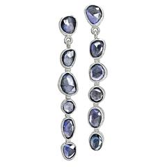 Petra Class One of a Kind Faceted Violet Blue Sapphire White Gold Drop Earrings 10