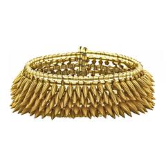 Matte Gold-Plated Beads Citrine Glass Intricate Flexible Bullet Cuff Bracelet 2
