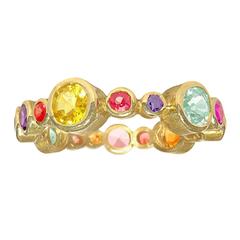 Barbara Heinrich Vibrant Multi-Color Sapphire Matte Gold Random Bubble Band Ring