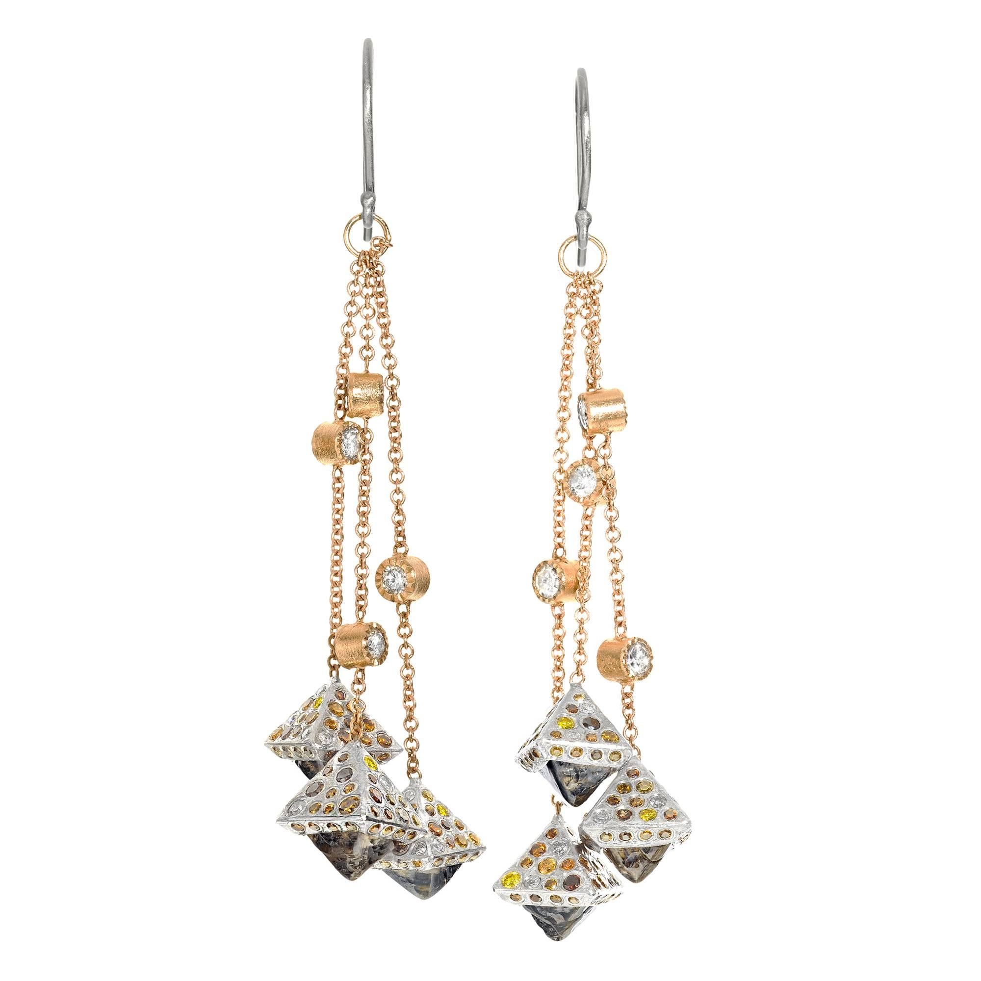 Todd Reed Octahedron Autumn White Diamond Gold Palladium One of a Kind Earrings