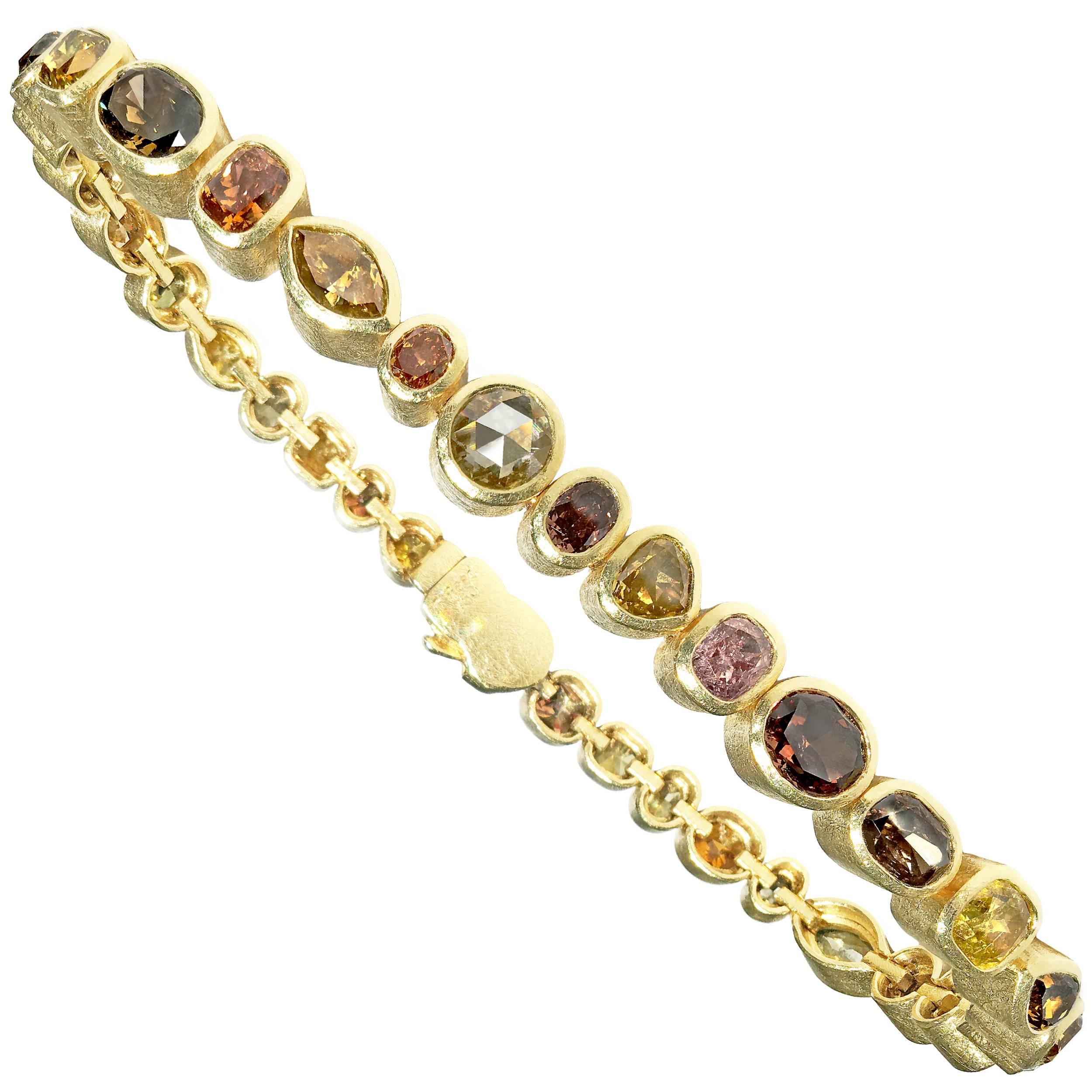 Todd Reed One of a Kind 9.18 Carat Natural Fancy Diamond Gold Eternity Bracelet