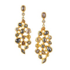 Petra Class Faceted Diamond Natural Diamond Gold Mosaic Earrings