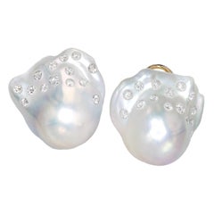 Russell Trusso South Sea Baroque Pearl White Diamond Embedded Stud Earrings