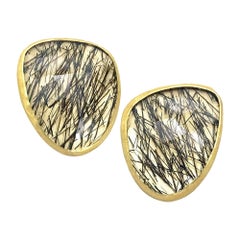Petra Class Faceted Black Tourmaline Quartz Gold Wing Stud Earrings