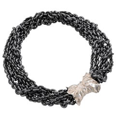 Boregaard White Diamond Embedded Beige Gold Bow Wrapped Chain Necklace