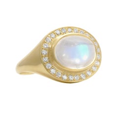 Kothari One of a Kind Oval Rainbow Moonstone White Diamond Crown Ring