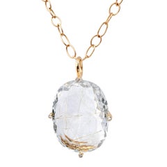 Erich Zimmermann Golden Rutilated Quartz White Diamond Rose Gold Long Necklace