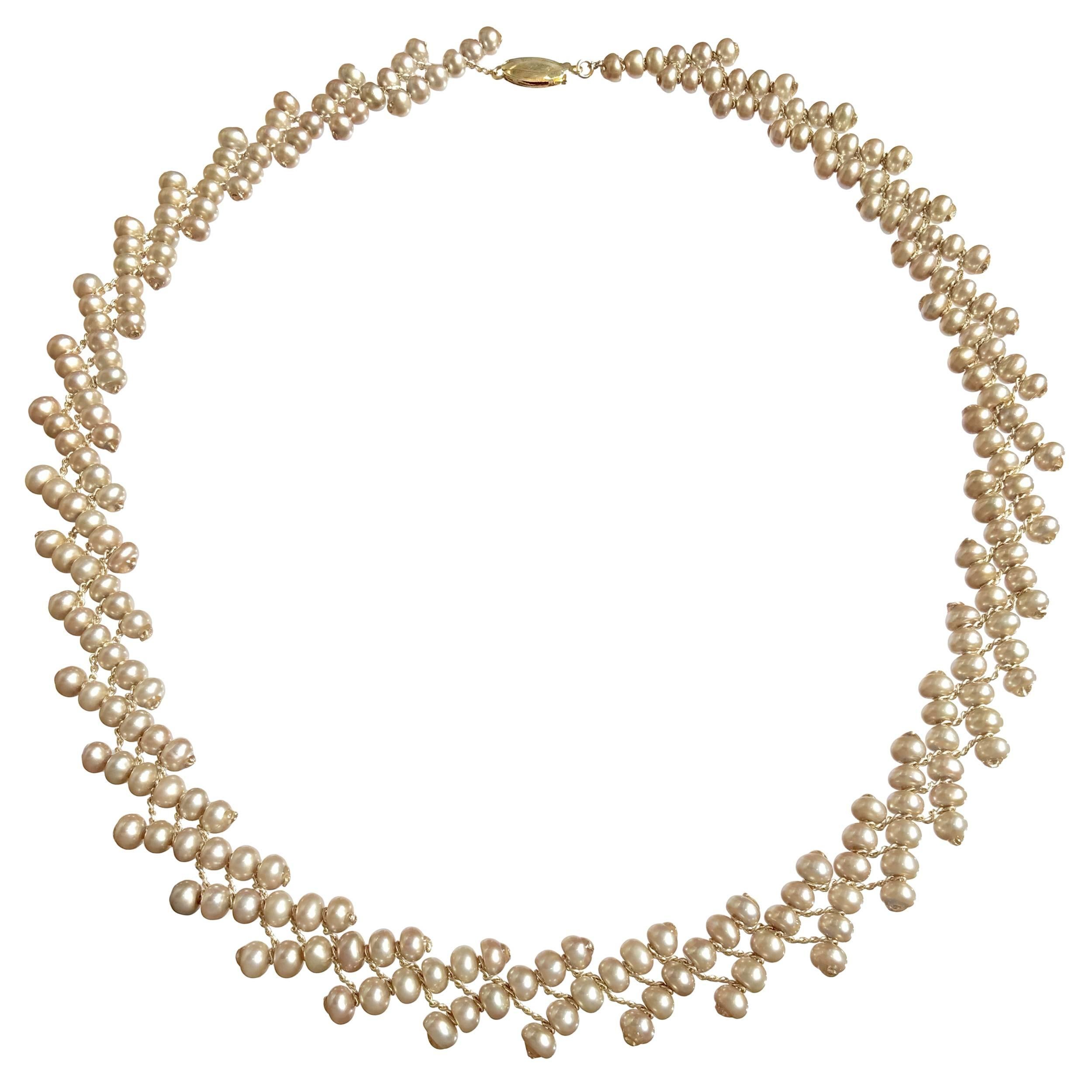 Estyn Hulbert Champagne Pearl Ascending Ribbon Necklace