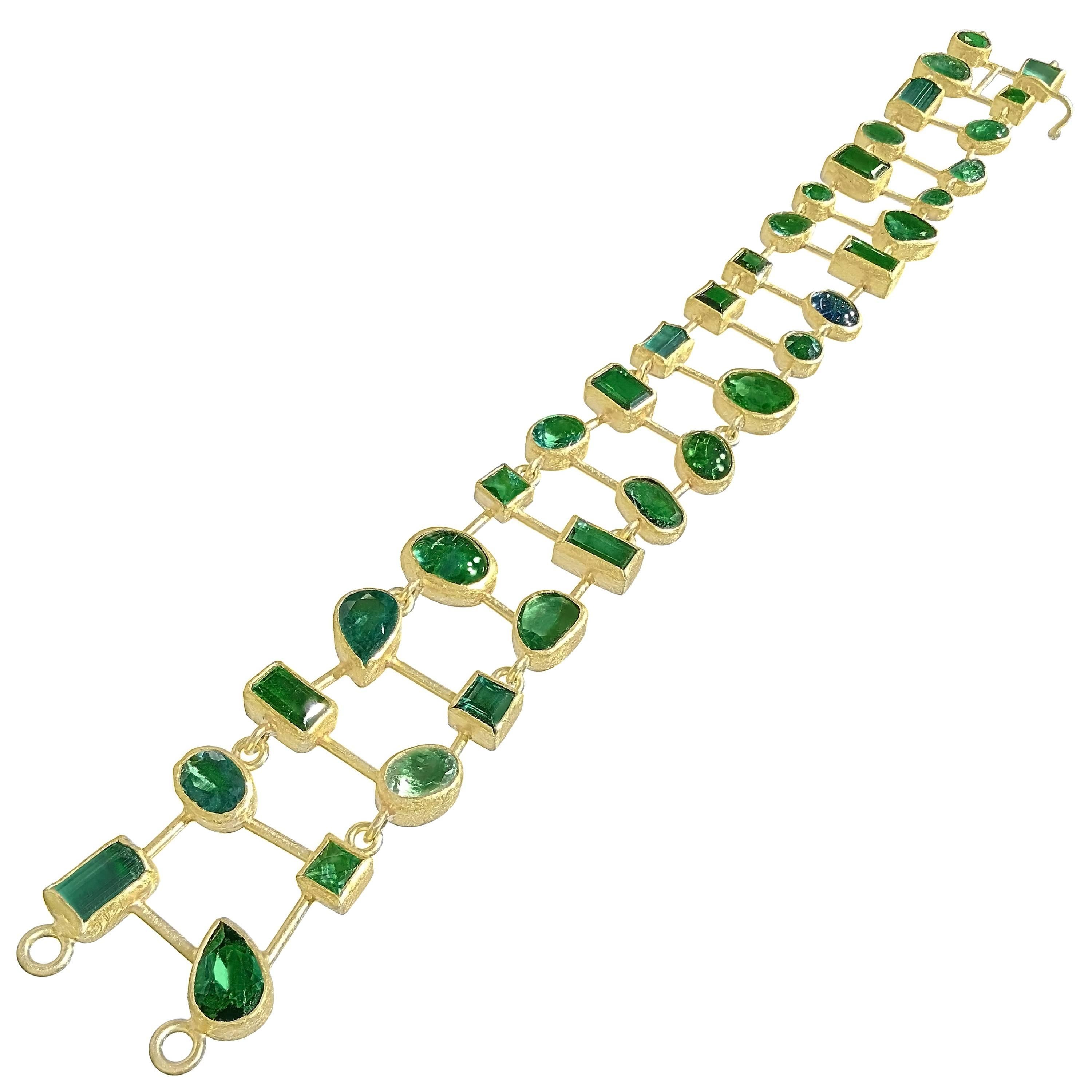 Petra Class One of a Kind Green Tourmaline Double Row Segments Bracelet