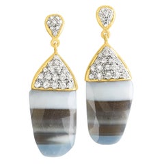 Lauren Harper One of a Kind Striped African Opal White Sapphire Gold Earrings