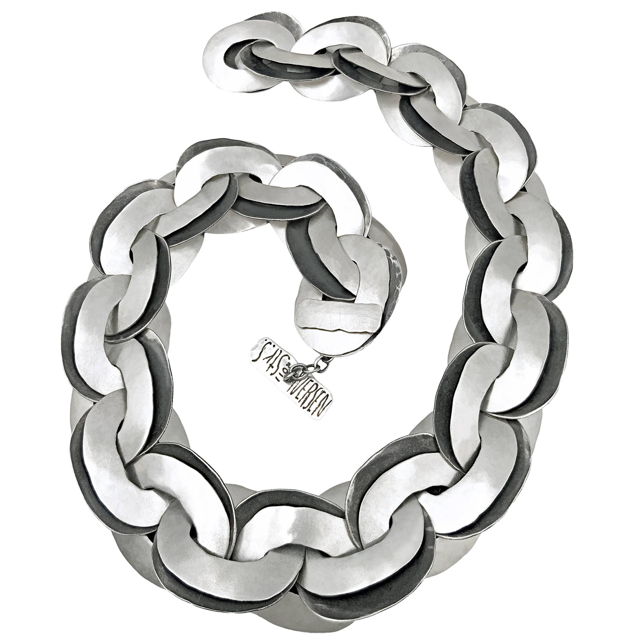 John Iversen One of a Kind Hammered Silver Double Link Chain Necklace
