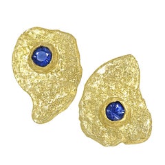 Petra Class Blue Sapphire Golden Lava Stud Earrings