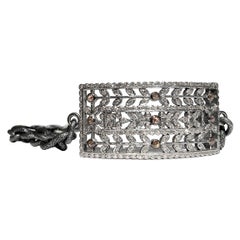 Floral Vintage White Champagne Diamond Rectangular Cut Out Double Wrap Bracelet