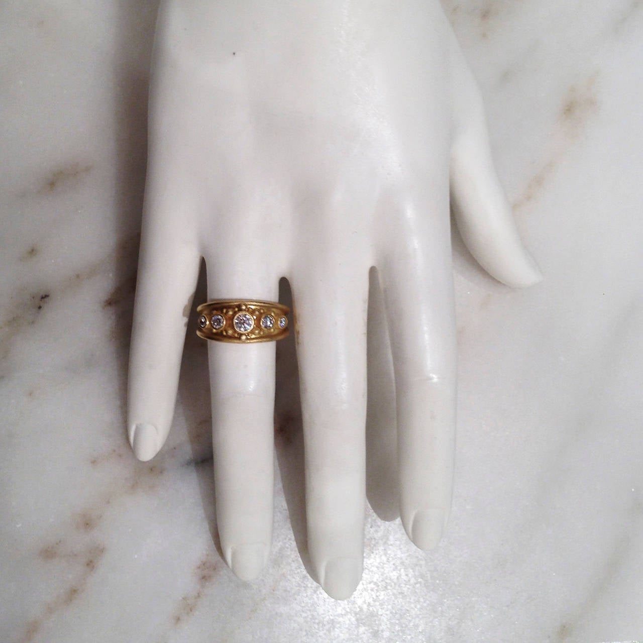 Denise Betesh Diamond Gold Granulation Cigar Band Ring 2