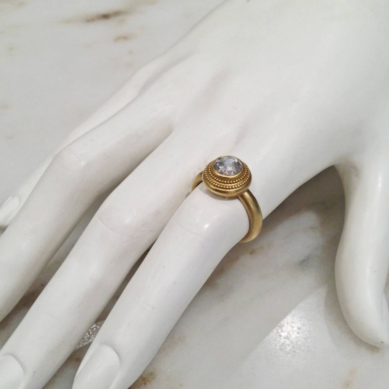 Artist Denise Betesh 1.22 Carat Rose-Cut White Diamond Solitaire Gold Handmade Ring