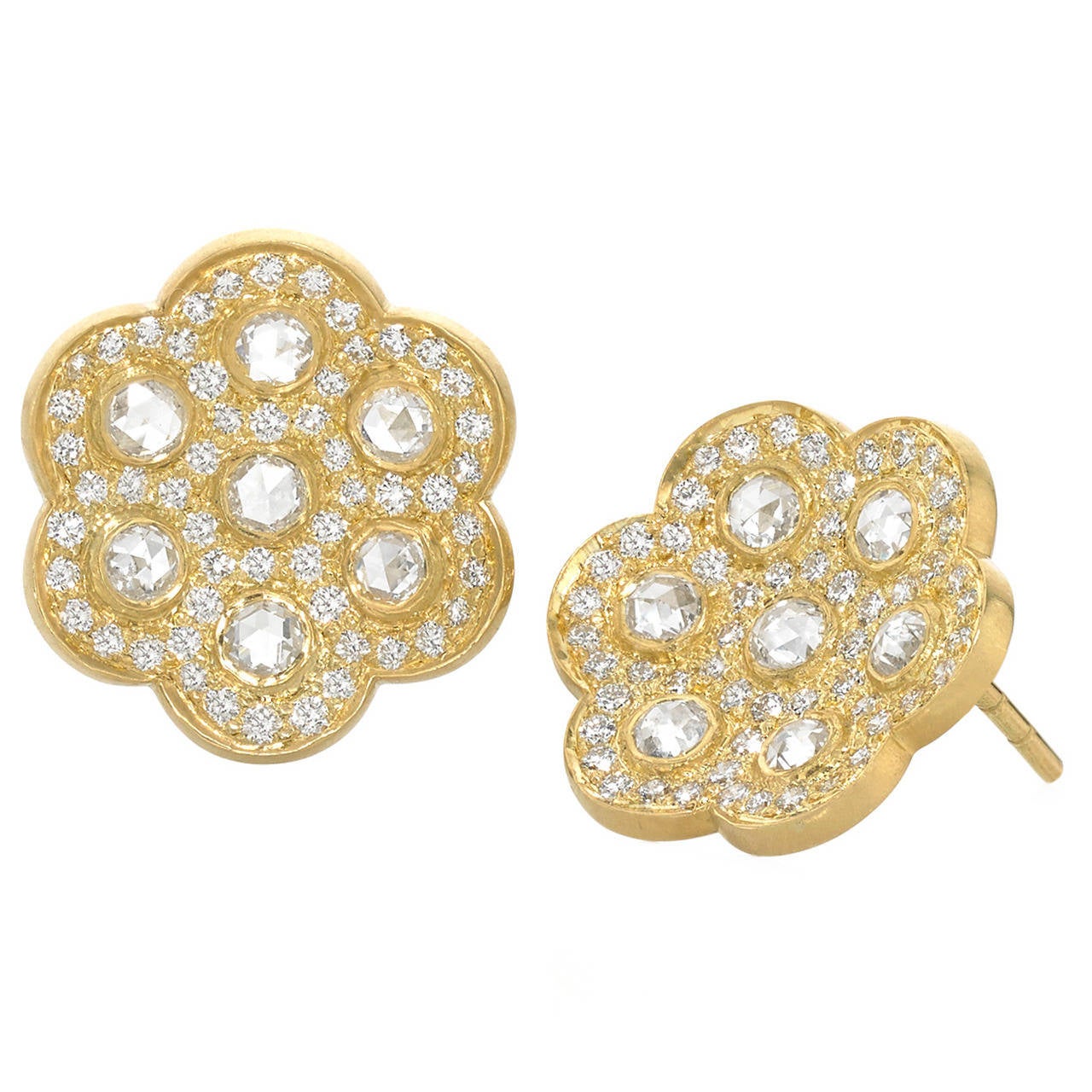 Kothari Diamond RoseCut and BrilliantCut Gold Stud Earrings