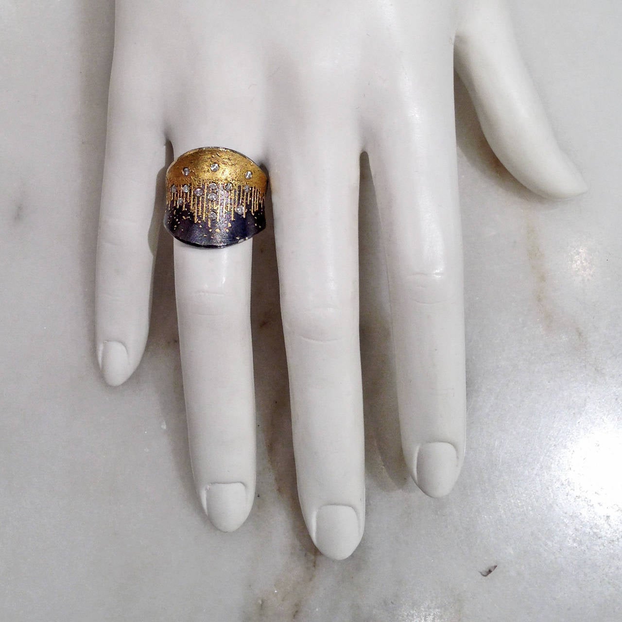 Einzigartiger Atelier Zobel Diamant-Silber-Gold-Drizzle-Ring 1