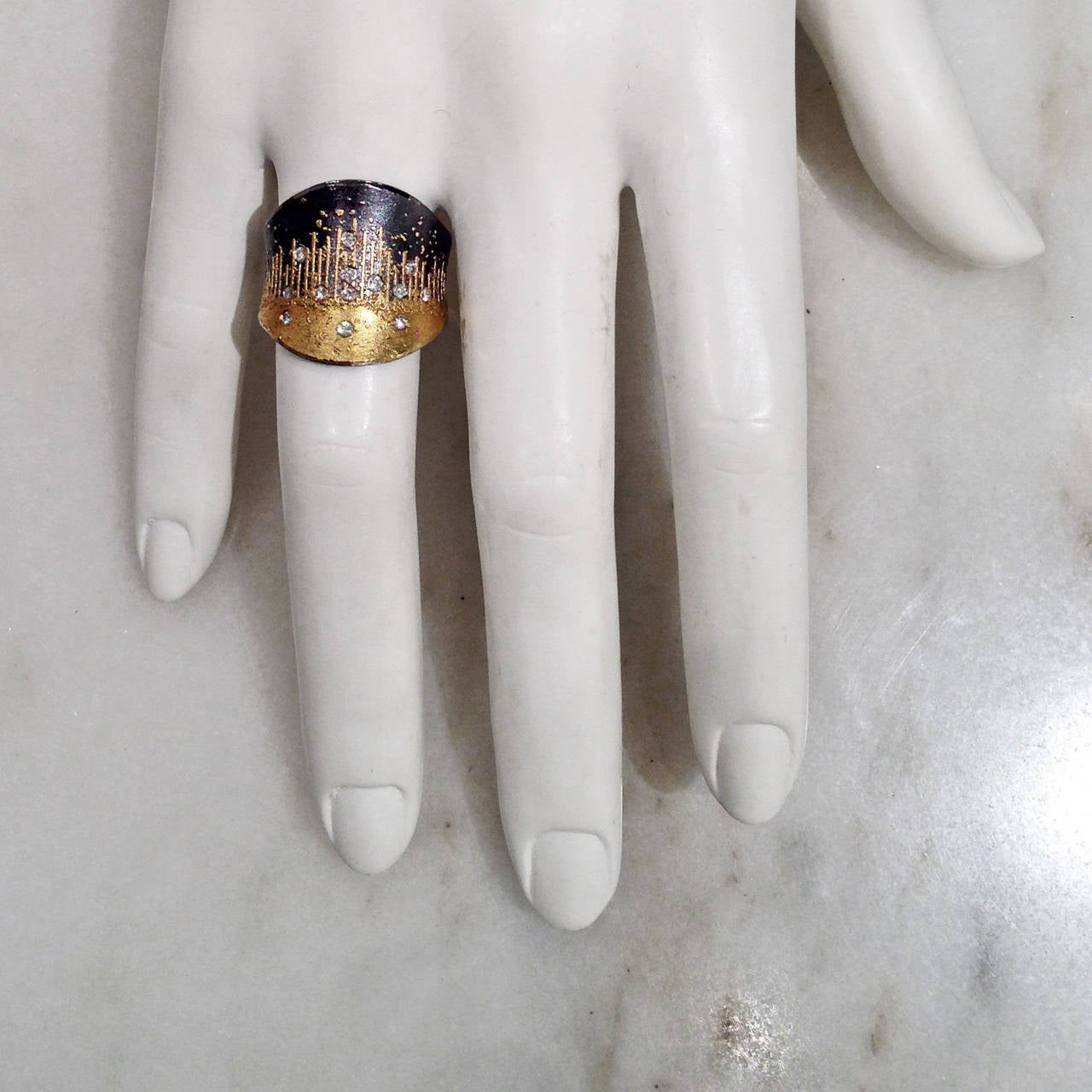 Einzigartiger Atelier Zobel Diamant-Silber-Gold-Drizzle-Ring Damen