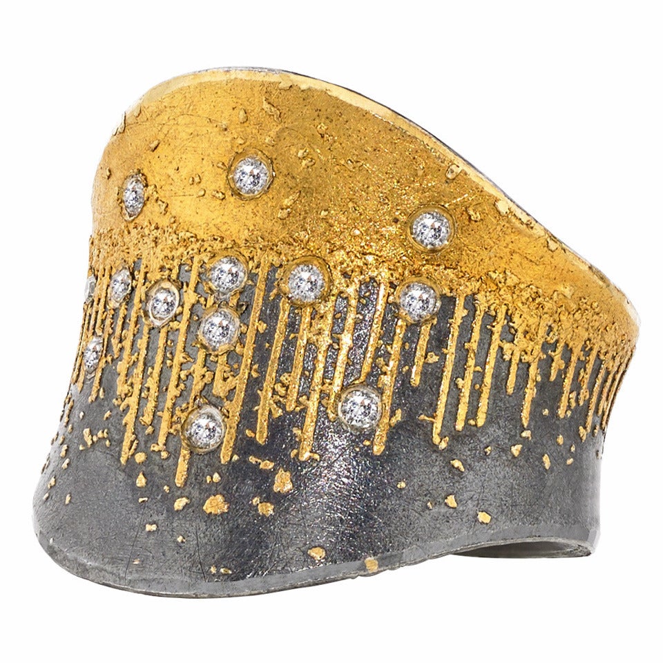 Einzigartiger Atelier Zobel Diamant-Silber-Gold-Drizzle-Ring