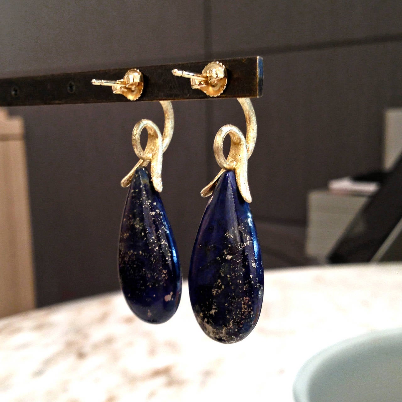 Women's Joseph Murray Lapis Lazuli Satin Gold Loop Earrings