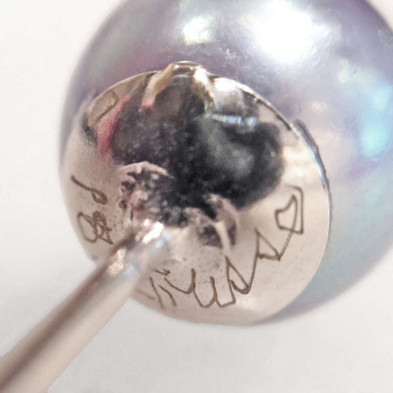 Rare Blue-Violet Tahitian Pearl Diamond Earrings 1