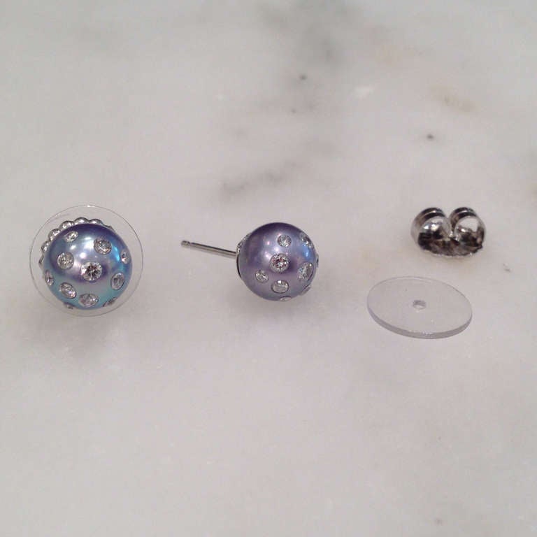 Women's Rare Blue-Violet Tahitian Pearl Diamond Earrings