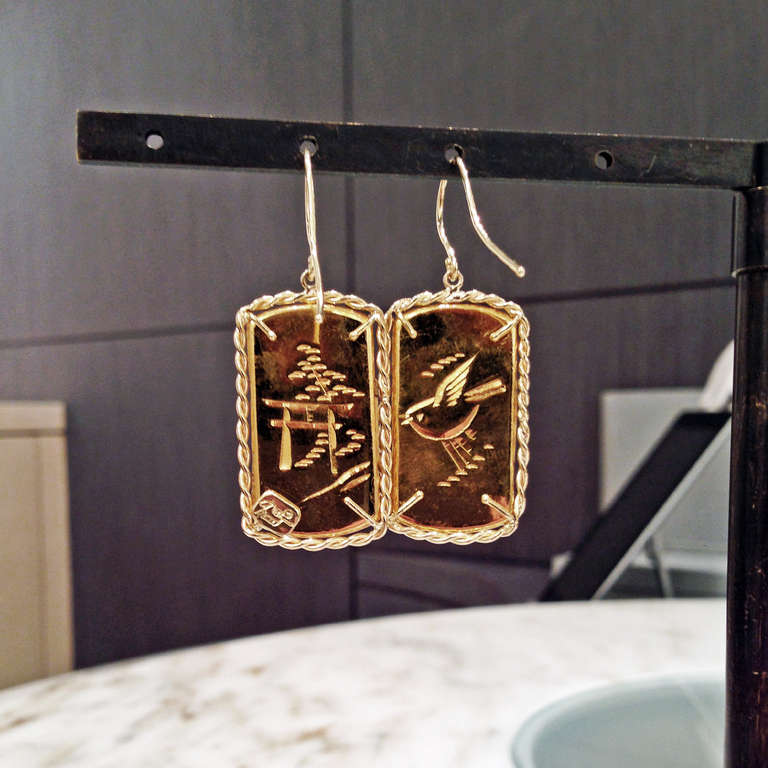 Russell Trusso Demascene Shakudo Earrings In New Condition In Dallas, TX