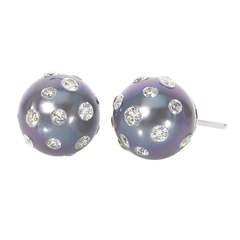 Rare Blue-Violet Tahitian Pearl Diamond Earrings