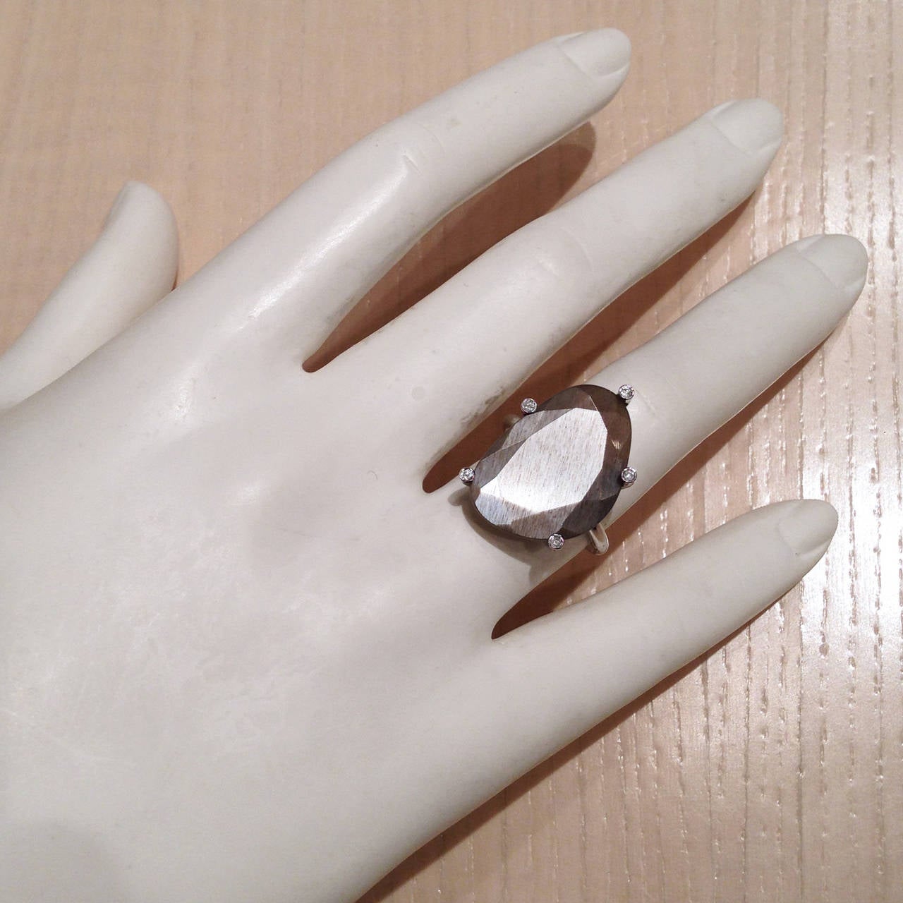 Women's Erich Zimmermann Custom Faceted Gray Moonstone Diamond Gold Snowflake Ring