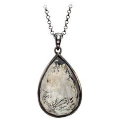 Faceted Three Dimensional 43.75 Carat Dendritic Agate Diamond Silver Necklace
