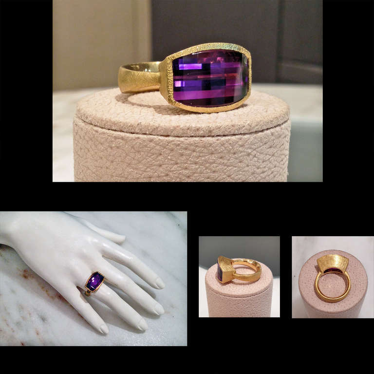 Geometric-Cut Amethyst Gold Ring In New Condition In Dallas, TX