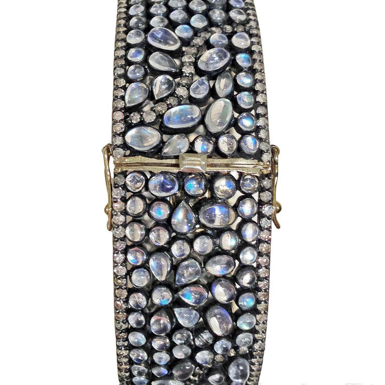 Artist Lauren Harper Blue Moonstone Diamond Silver Gold Bubble Cuff Bracelet
