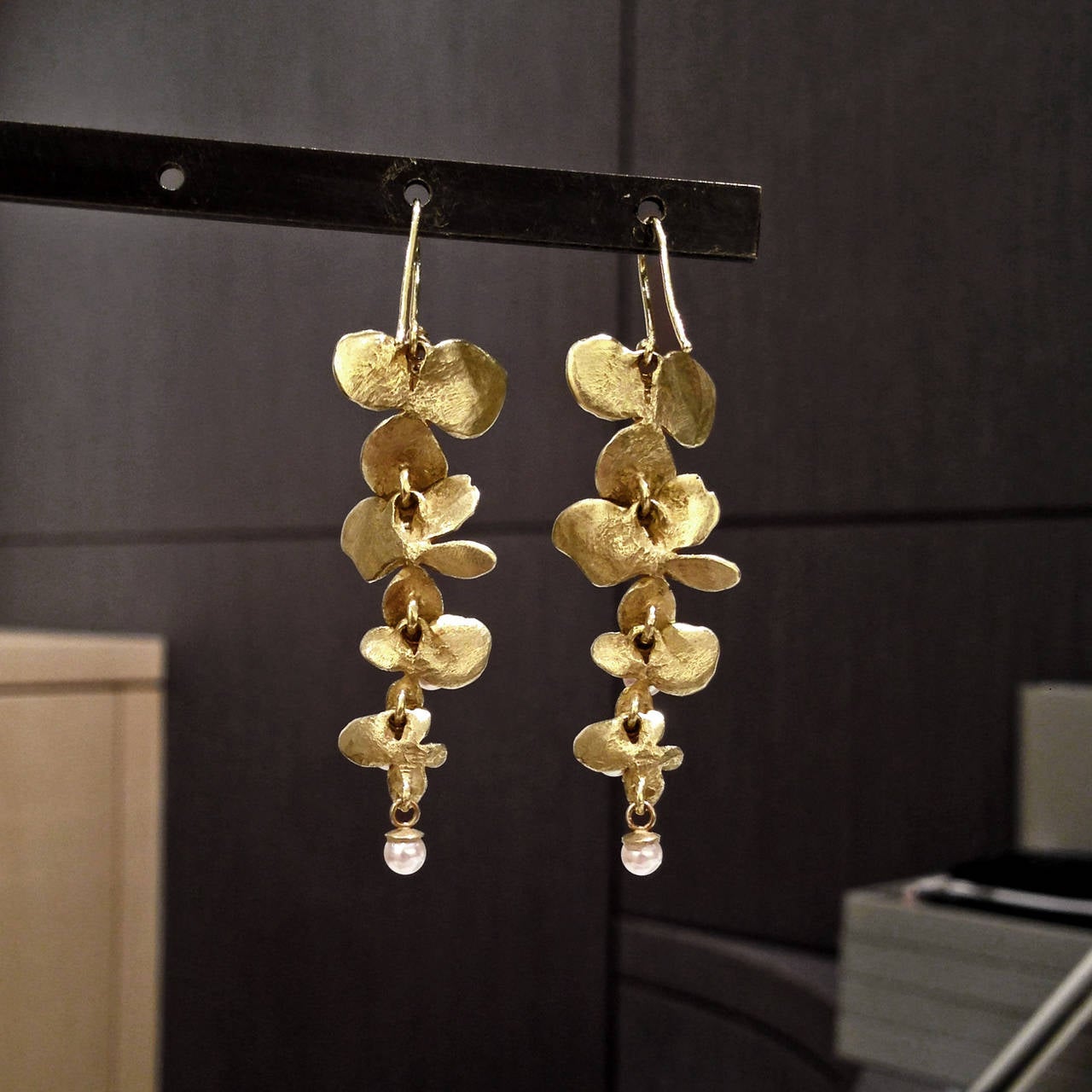 Artist John Iversen Pearl Gold Hydrangea Drop Earrings