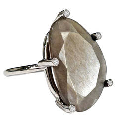 Erich Zimmermann Custom Faceted Gray Moonstone Diamond Gold Snowflake Ring