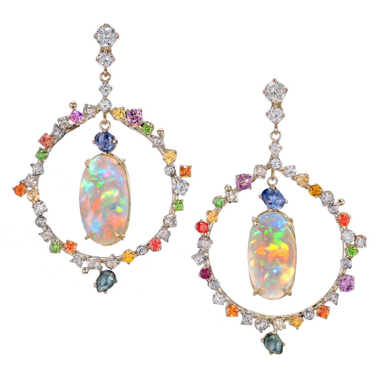 Trusso Certified Matched Australian Opal Multicolor Sapphire Diamond ...