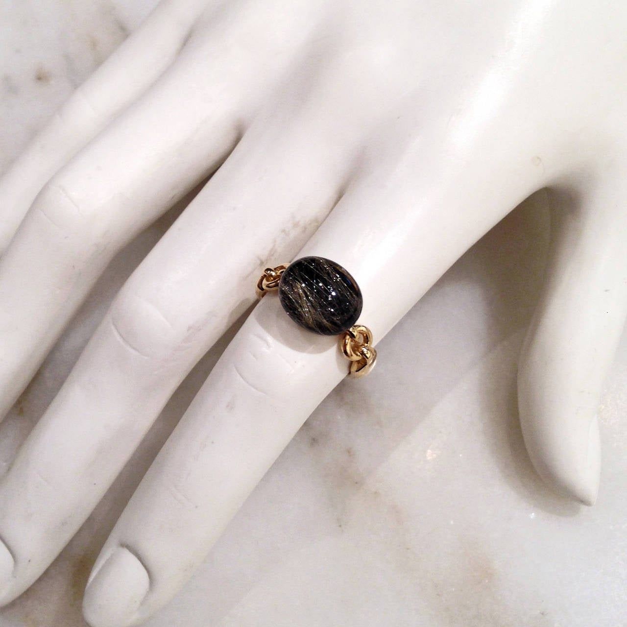 Women's Vaid Roma Three Dimensional Golden Rutilated Quartz Onyx Gold Ring