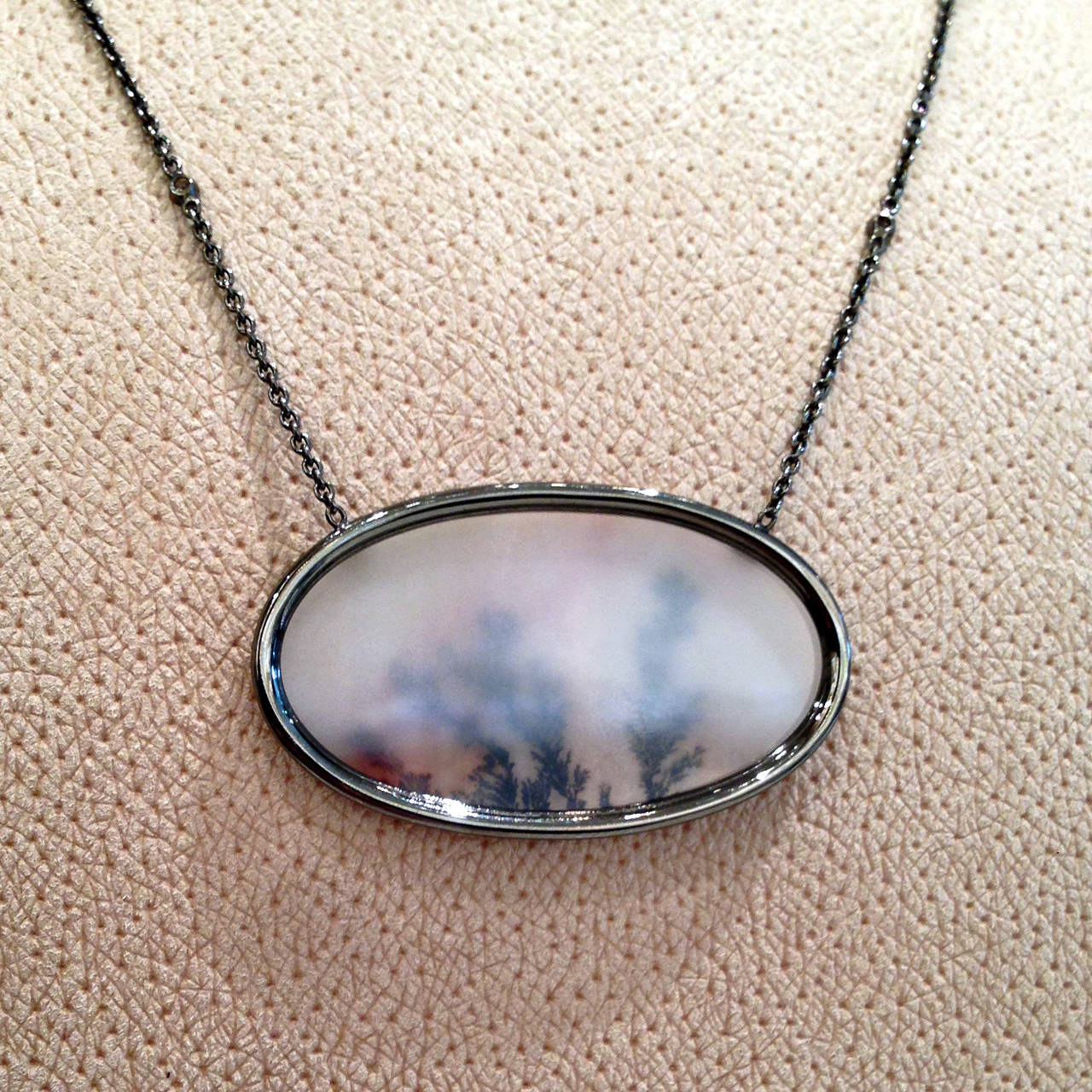 Artist Lauren K. Natural Dendrite Agate White Diamond Black Gold Necklace