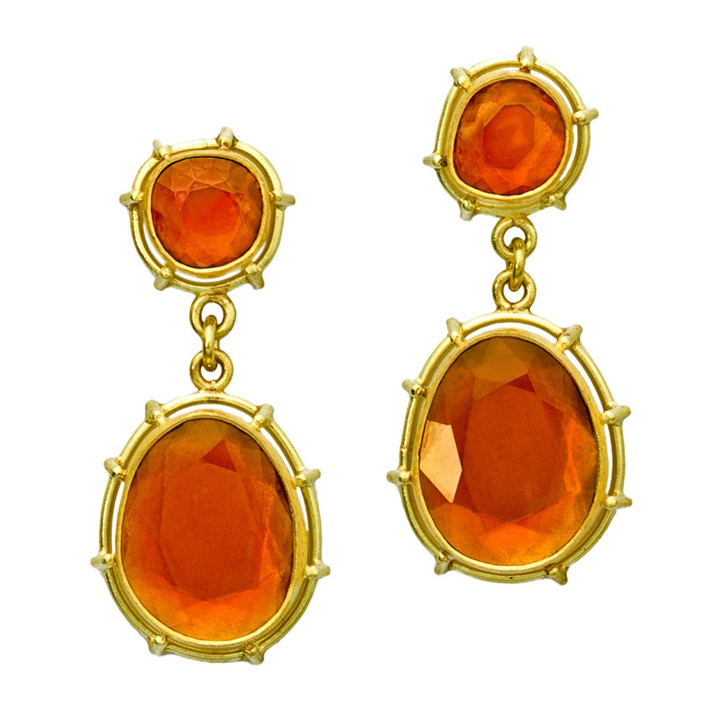 Shimmering Orange Red Tourmaline Gold Dangle Earrings For Sale at 1stdibs