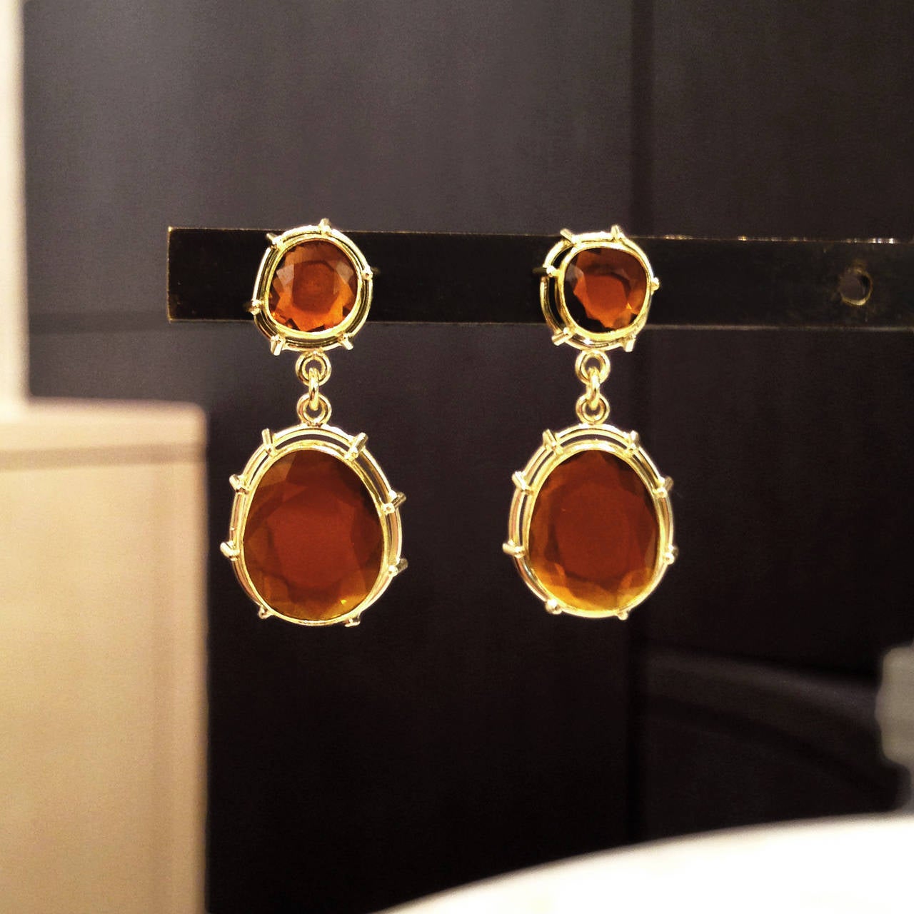 Artist Shimmering Orange Red Tourmaline Gold Dangle Earrings