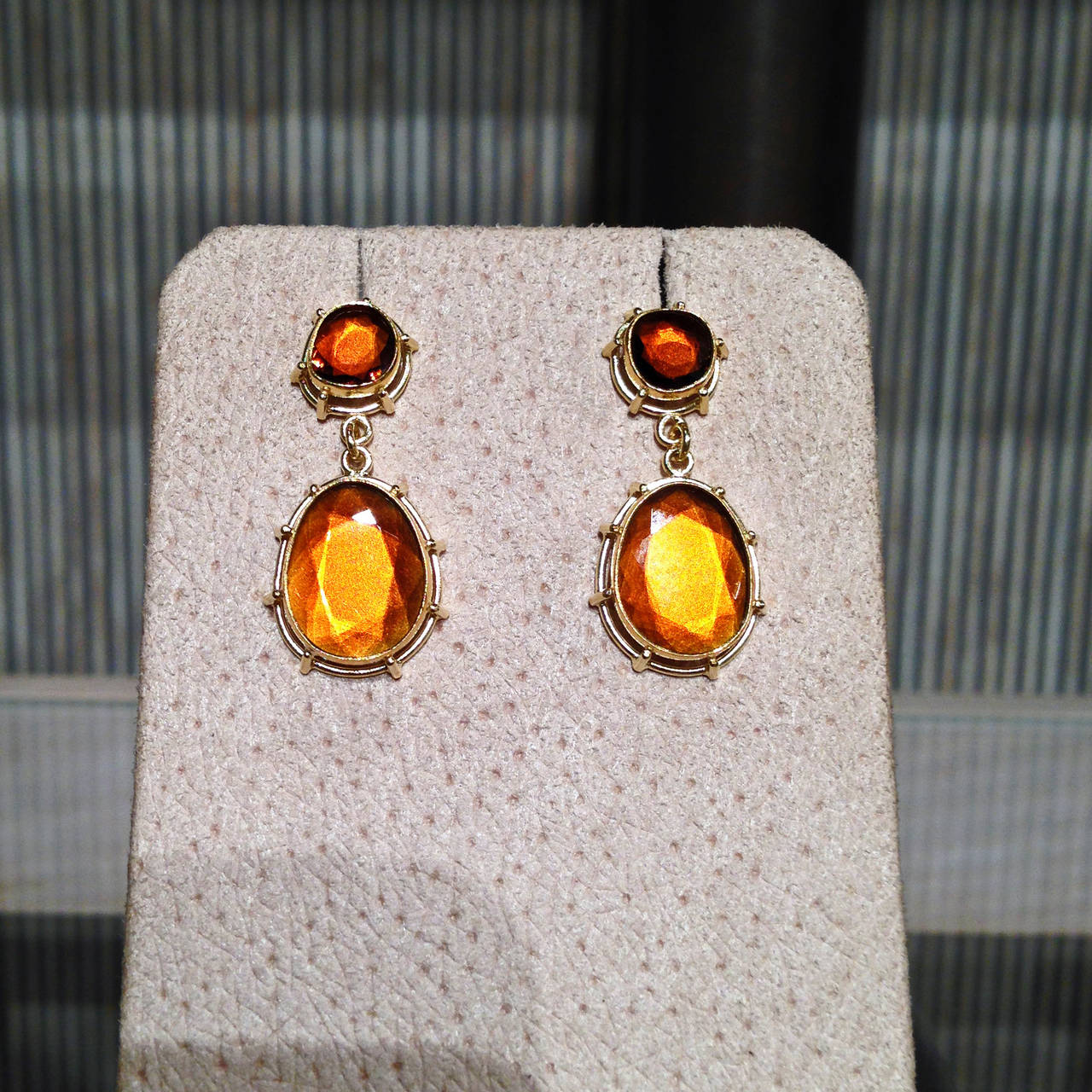 Shimmering Orange Red Tourmaline Gold Dangle Earrings 1