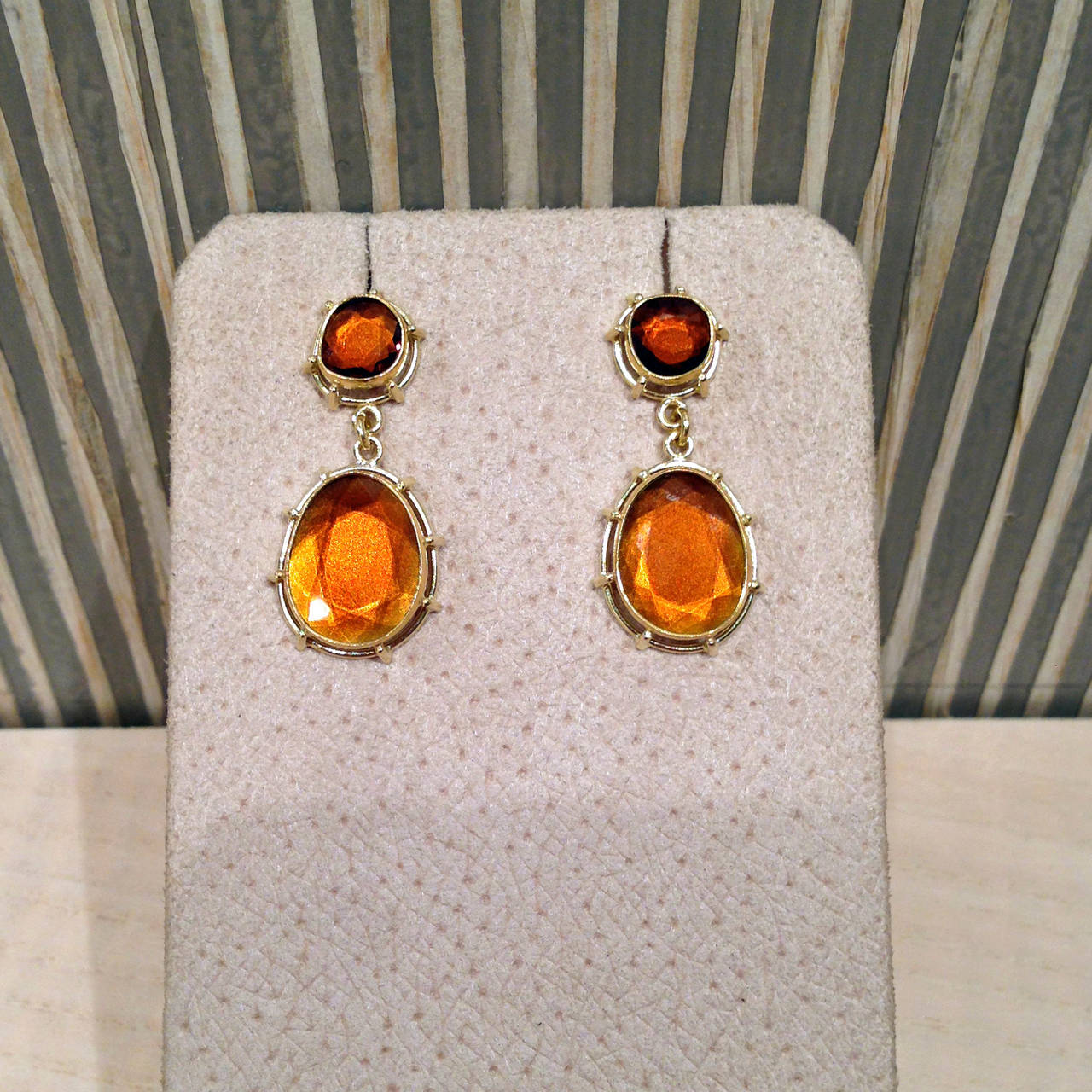 Women's Shimmering Orange Red Tourmaline Gold Dangle Earrings