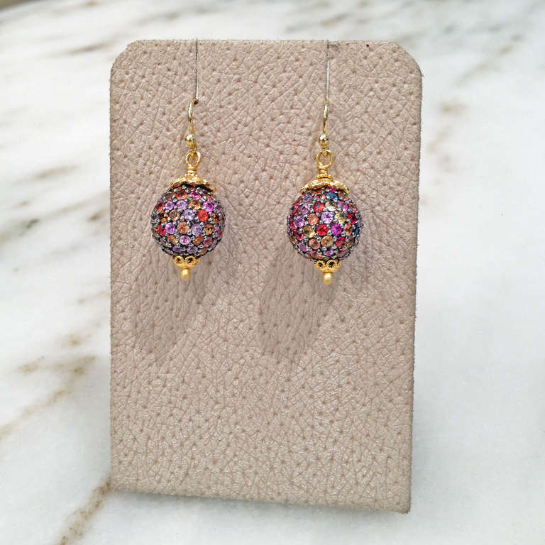 One-of-a-Kind Multicolored Sapphire Drop Earrings in 22k gold and rhodium-finished sterling silver.