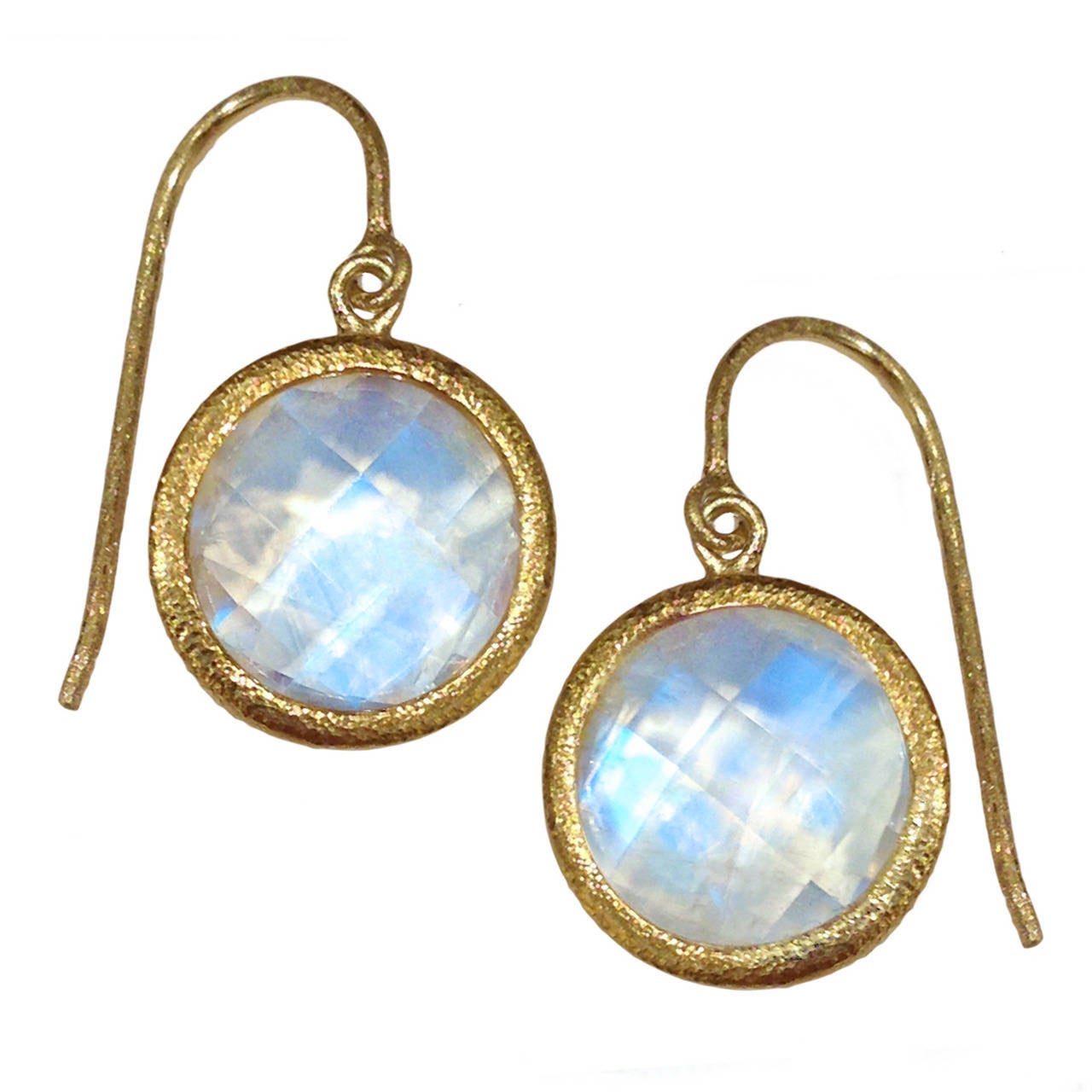 One of a Kind Devta Doolan Checker-Cut Blue Moonstone Gold Dangle Earrings