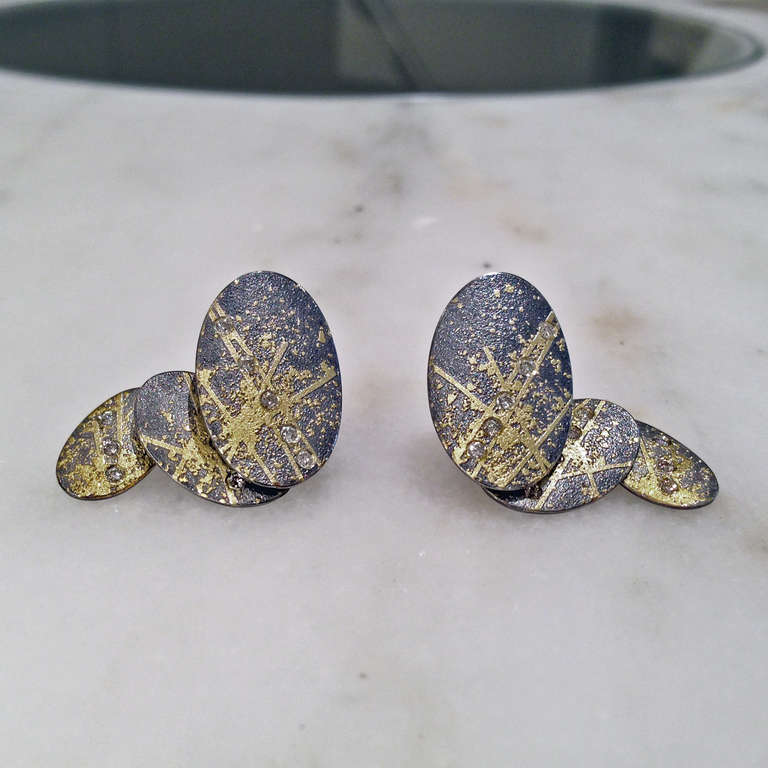 Contemporary Atelier Zobel Diagonal Diamond Silver Gold Drop Earrings