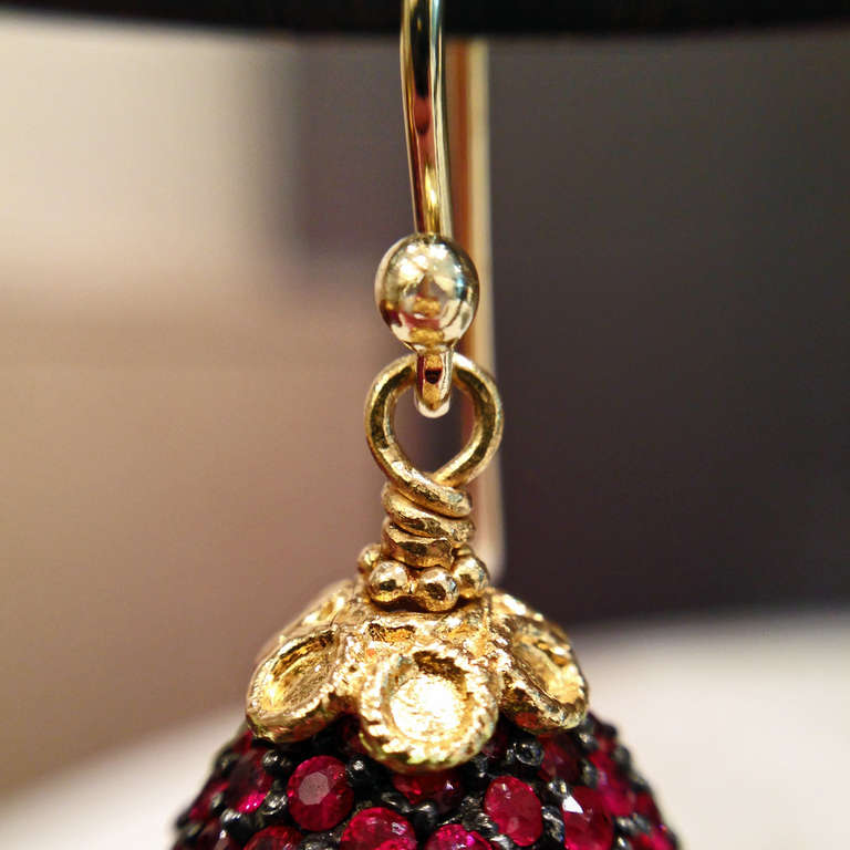 Contemporary Pave Ruby Gold Drop Earrings