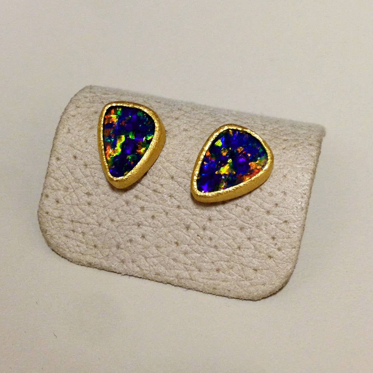 Artisan Devta Doolan One of a Kind Opal Doublet Confetti Fire Gold Stud Earrings