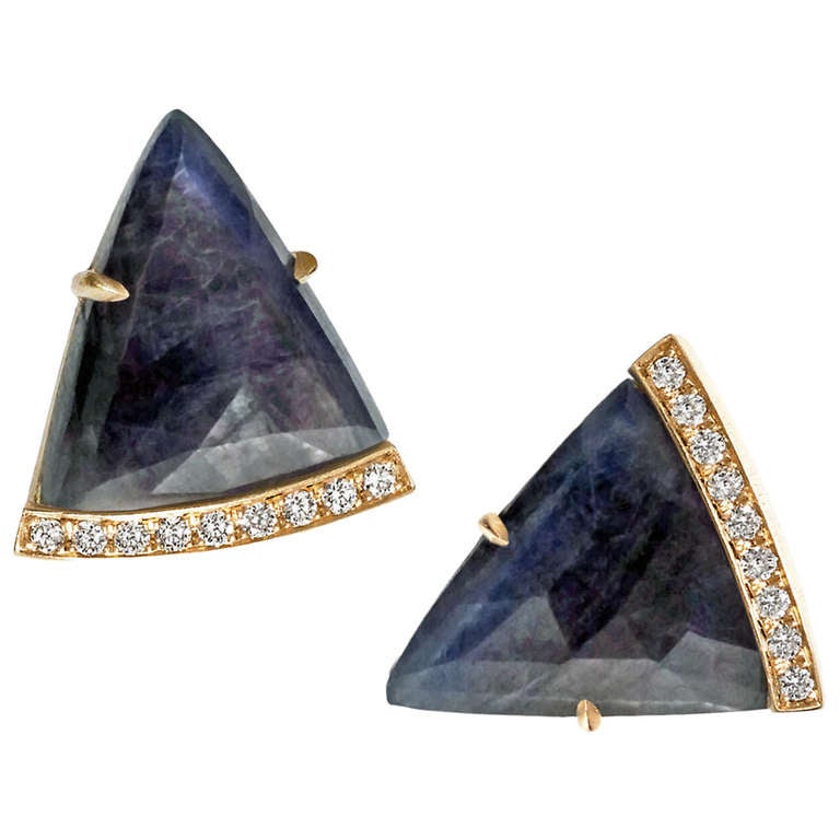 Blue Sapphire Diamond Gold Dagger Earrings at 1stdibs