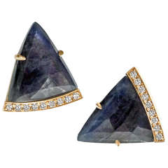 Blue Sapphire Diamond Gold Dagger Earrings